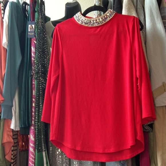 Embellished Collar Red Top - Picture 4 of 10